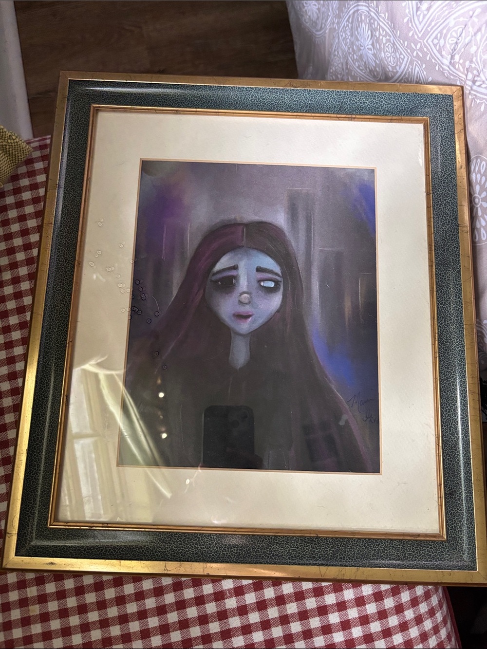 Framed Moody Portrait Art Print in Purple and Black - Original Art - Mari Givens